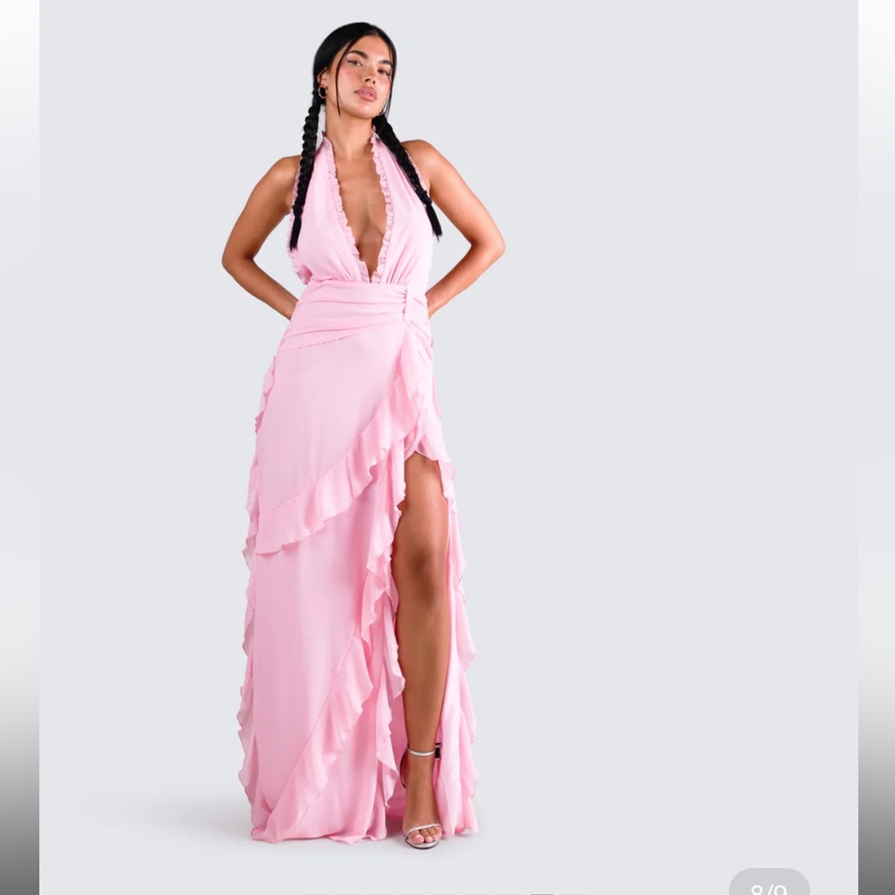 FINESSE Nandi Pink Ruffle Maxi Dress
